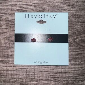 Sterling Silver Red Flower Stud Earrings
